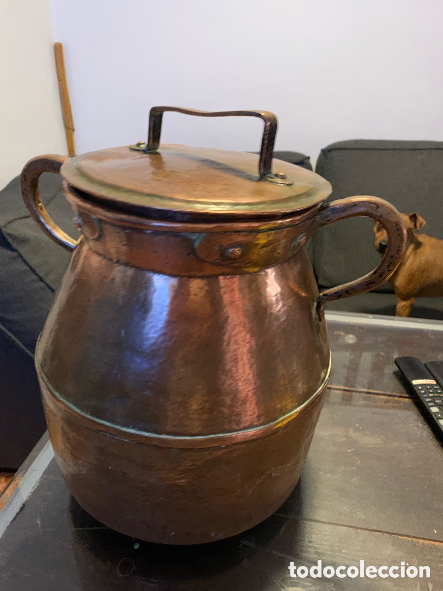 Antig&uuml;edades: Olla cantara de cobre s XVIII 38 cm