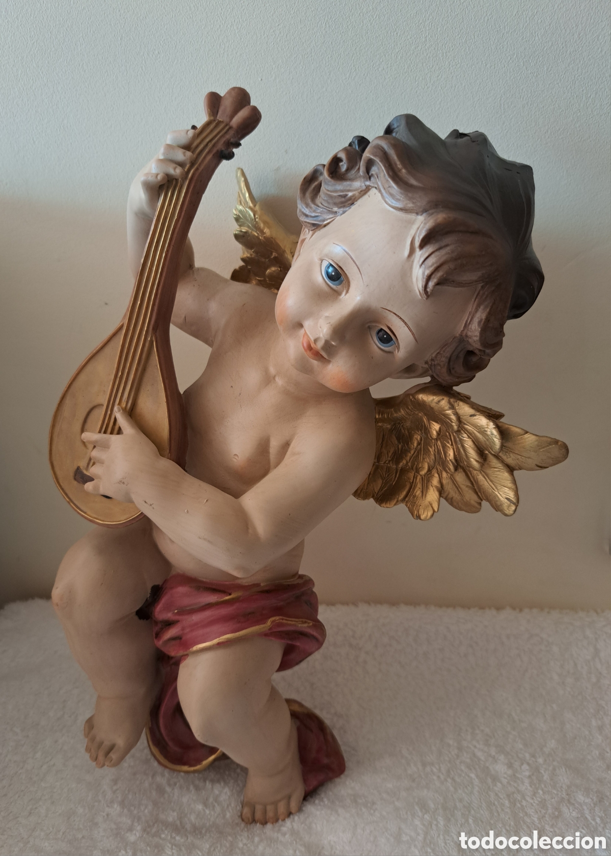 Antig&uuml;edades: Antigua Figura &Aacute;ngel M&uacute;sico de Pared con La&uacute;d - Estilo Barroco