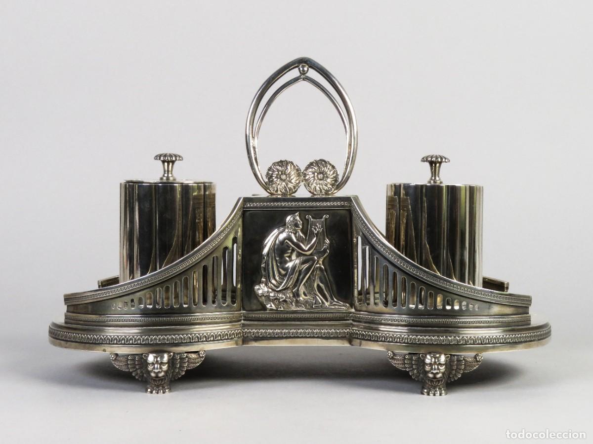 Antig&uuml;edades: Escriban&iacute;a en plata espa&ntilde;ola punzonada Real F&aacute;brica de Plater&iacute;a Mart&iacute;nez Madrid Villa y Corte 1832