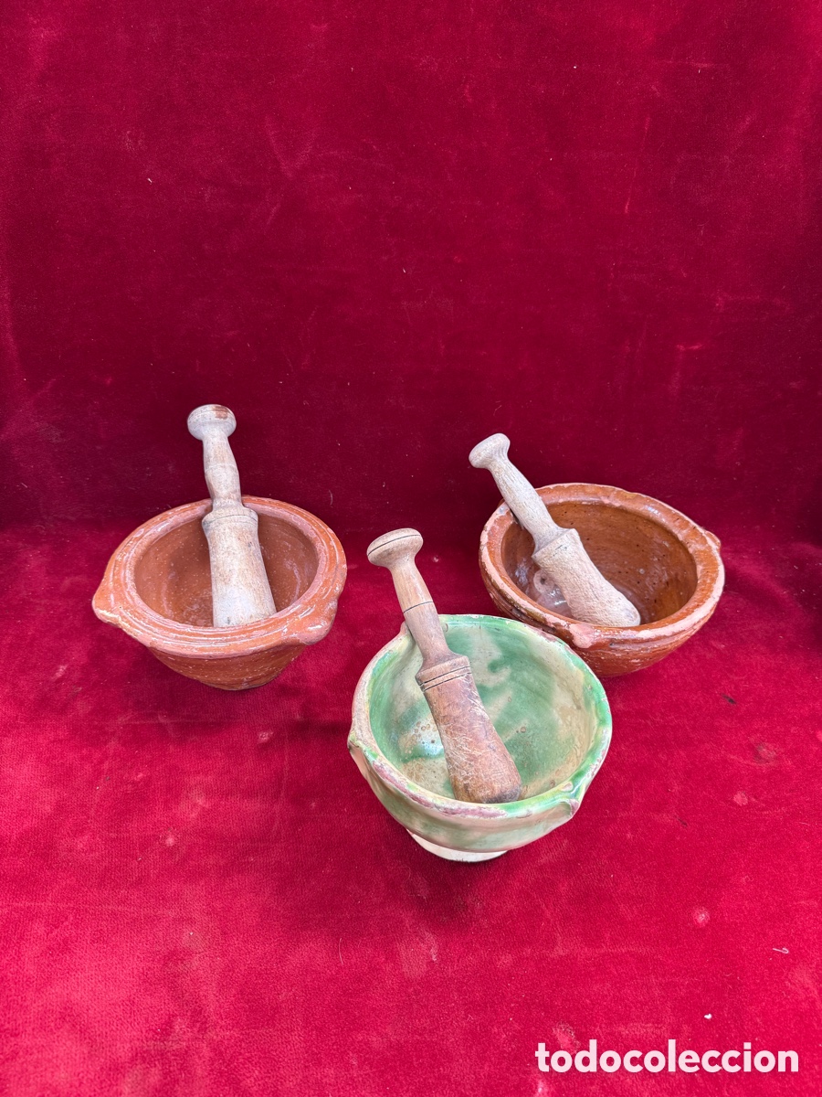 Antig&uuml;edades: Lote de 3 morteros antiguos de ceramica!