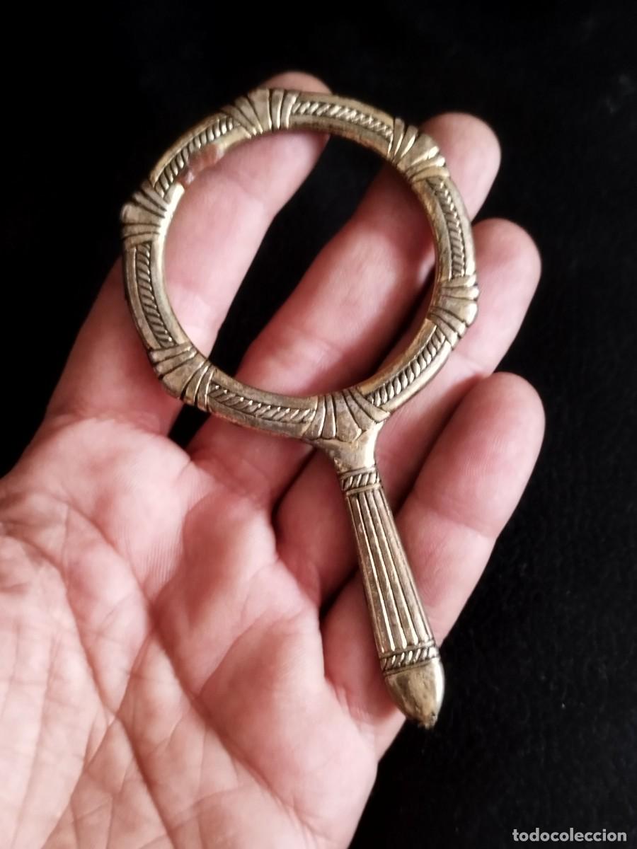 Antig&uuml;edades: Antiguo cuerpo de espejo de mano, bolso, viaje. Dorado.
