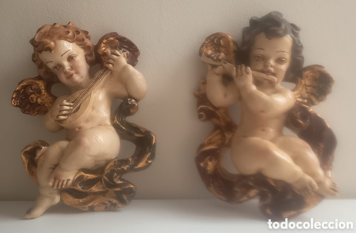 Antig&uuml;edades: PAREJA DE NI&Ntilde;OS ANGELITOS DE 23 CM