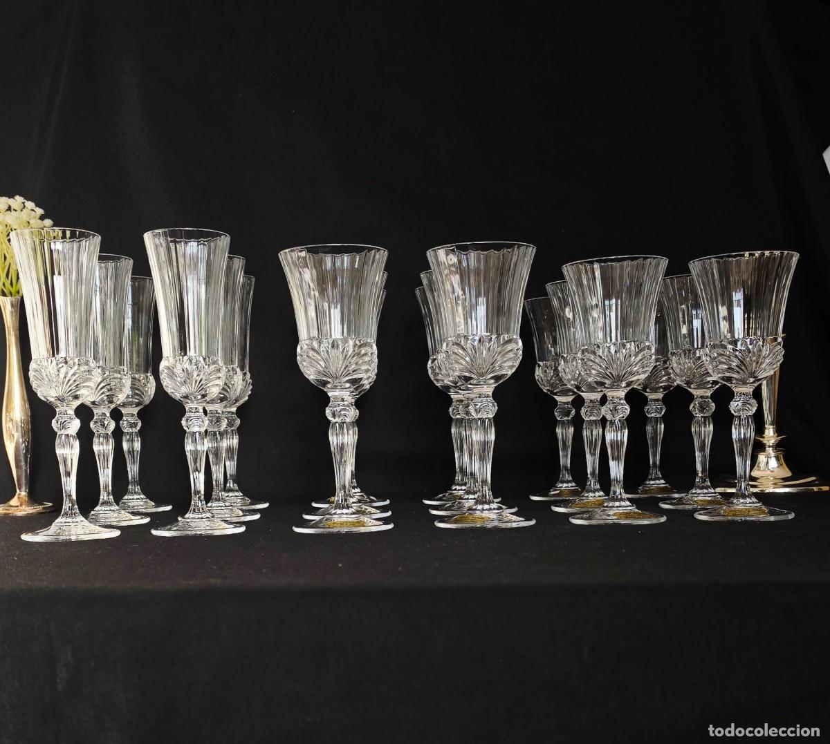 Antig&uuml;edades: Exclusivo Lote 18 Copas Cristal de Lorreine Paris Aut&eacute;ntico Cristal +24% PbO A&ntilde;os 80 - 90 El estilo