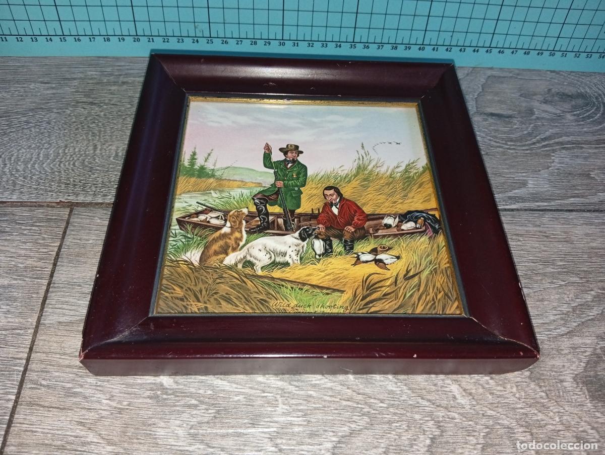 Antig&uuml;edades: Azulejo Cer&aacute;mico Vintage Enmarcado Wild Duck Shooting Currier & Ives Cuadro Caza