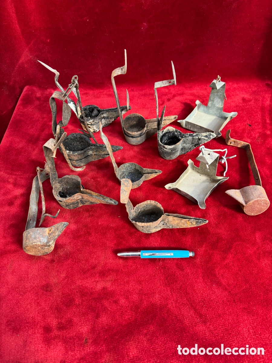 Antig&uuml;edades: Gran lote +10 candiles de aceite! Diferentes formas y tama&ntilde;os!