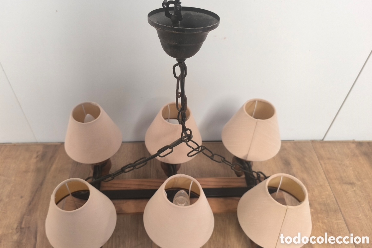 Antig&uuml;edades: LAMPARA DE TECHO MADERA RUSTICA - Foto 2
