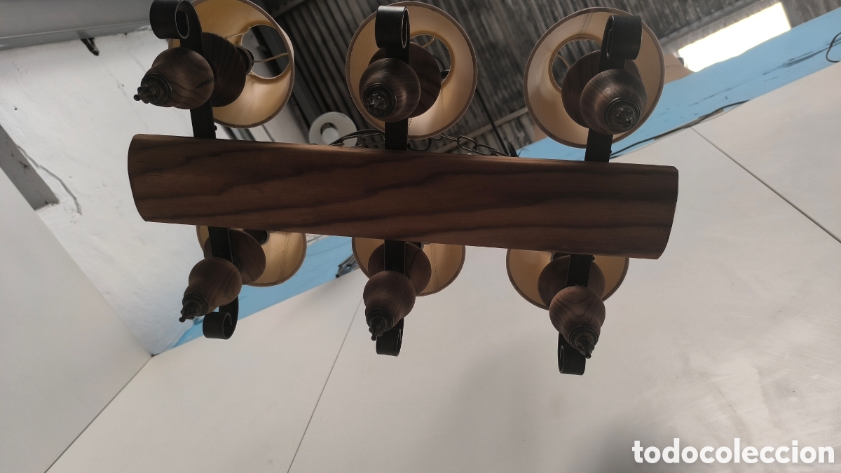 Antig&uuml;edades: LAMPARA DE TECHO MADERA RUSTICA - Foto 3
