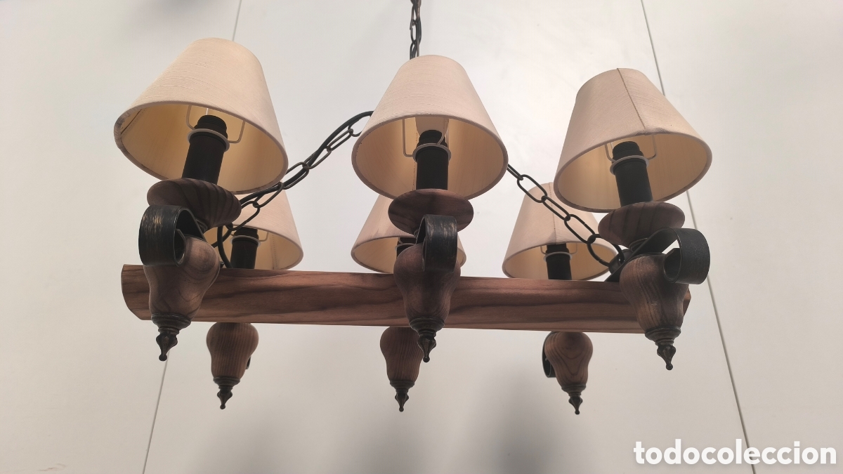 Antig&uuml;edades: LAMPARA DE TECHO MADERA RUSTICA - Foto 1