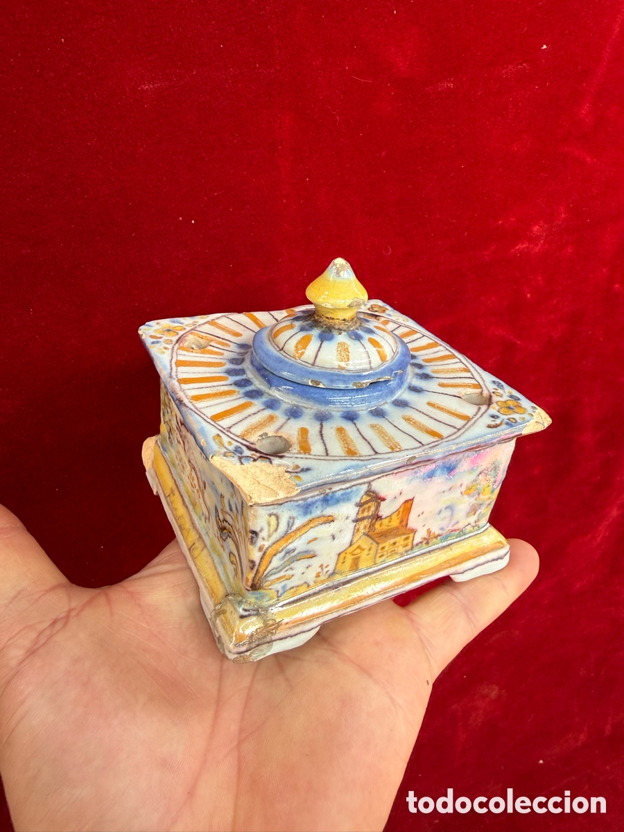 Antig&uuml;edades: Antiguo y bonito tintero de ceramica de Talavera!