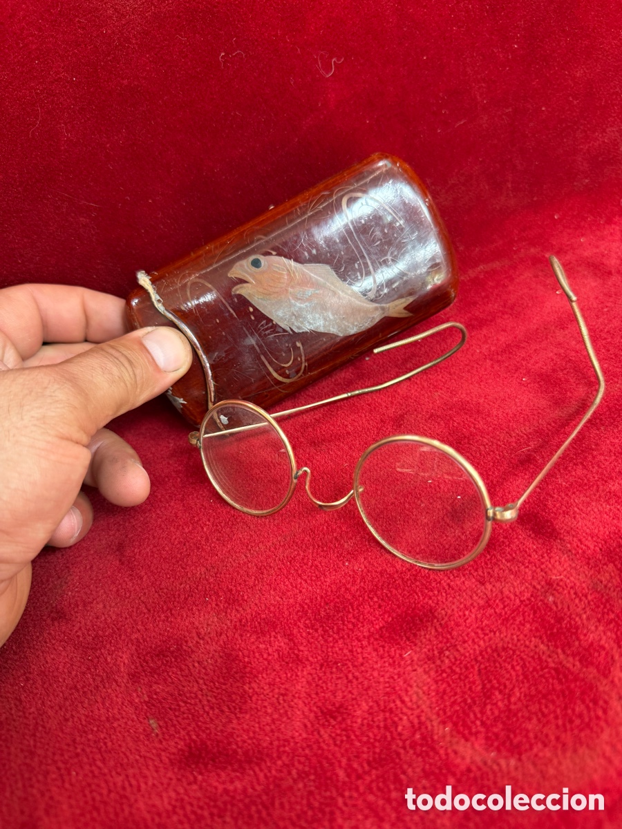 Antig&uuml;edades: Antiguas gafas doradas,quevedos con bonita funda!