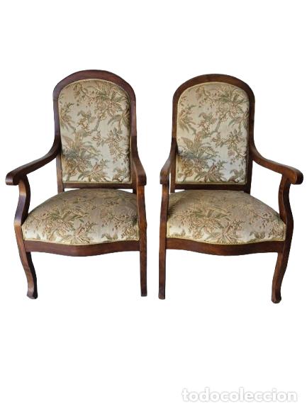 Antig&uuml;edades: Pareja de Sillones isabelinos - Tapicer&iacute;a en Buen Estado