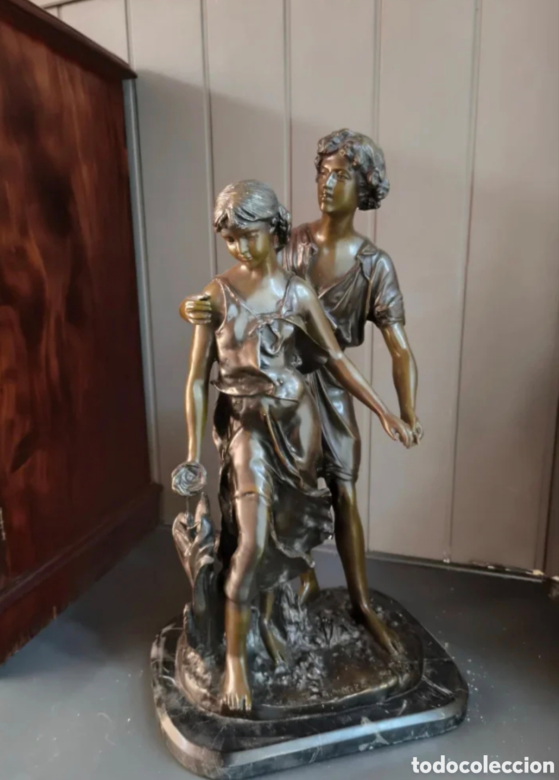 Antig&uuml;edades: Pareja de bronce de A. Moreau - Foto 1