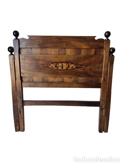 Antig&uuml;edades: Antiguo Cabezal de Cama Isabelino - Madera de Jacarand&aacute; y Marqueter&iacute;a - S. XIX