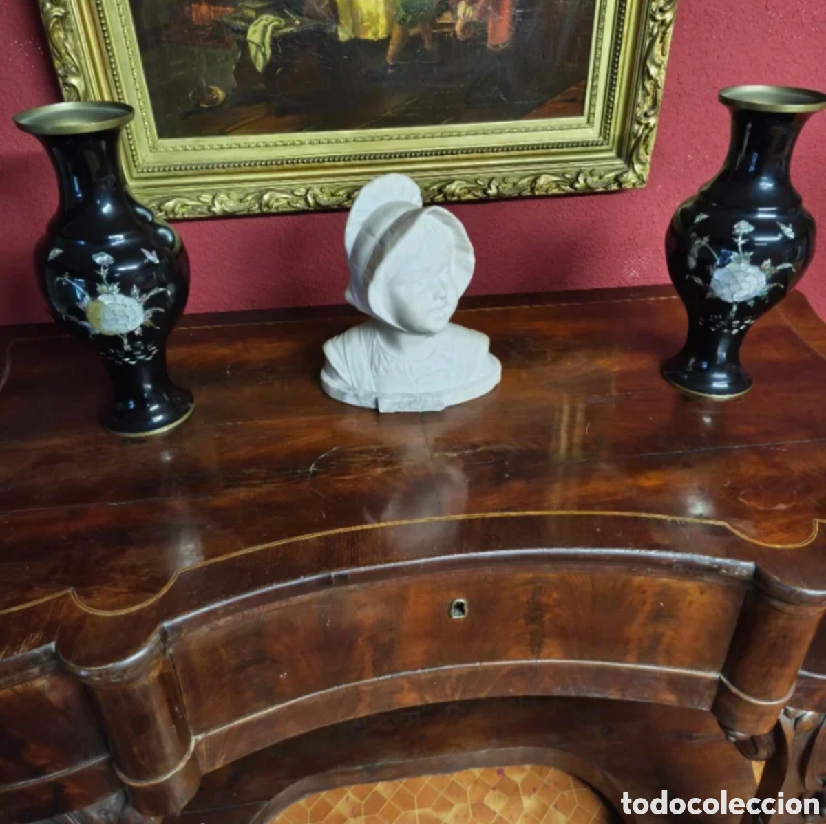 Antig&uuml;edades: Pareja de jarrones en laca y nacar - Foto 7