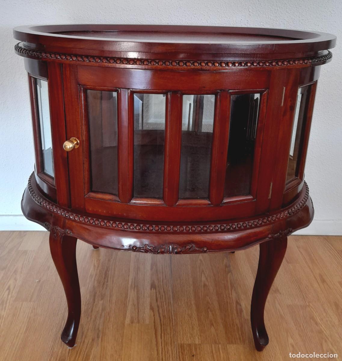 Antig&uuml;edades: Mueble bar licorera botellero con bandeja estilo ingl&eacute;s vitrina 12 cristales 77x73x50 cm SOLO RECOGE