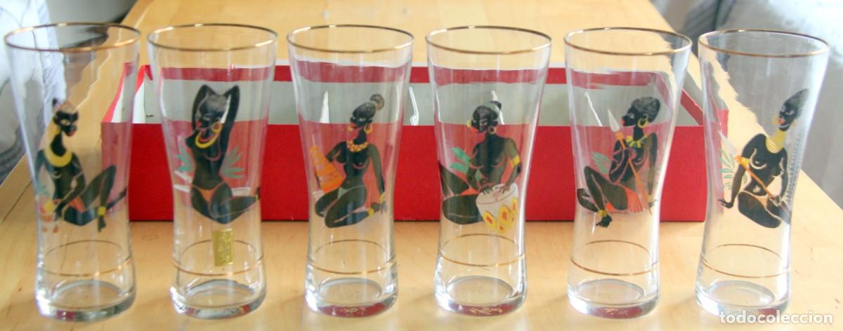 Antig&uuml;edades: SET 6 VASOS DECORADOS CRISTAL STYLO - A&Ntilde;OS 60