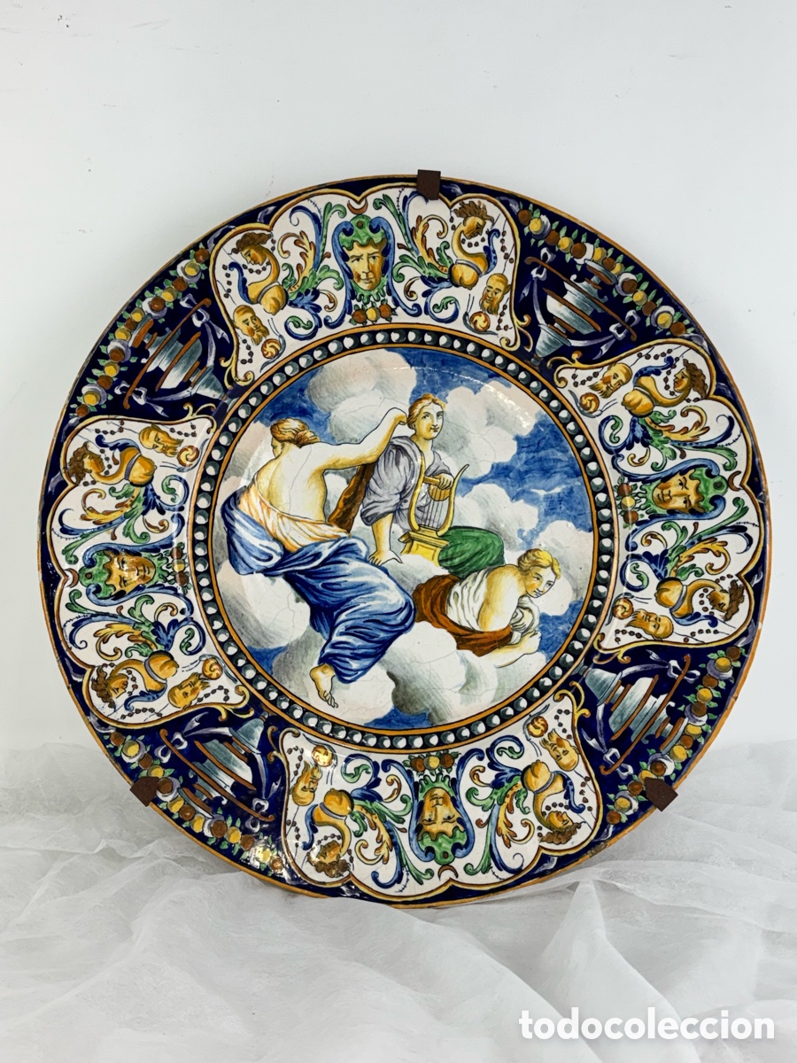 Antiguidades: PLATO ITALIANO DE CER&Aacute;MICA CASTELLI - ESCENA MITOL&Oacute;GICA - 41 x 41 CM