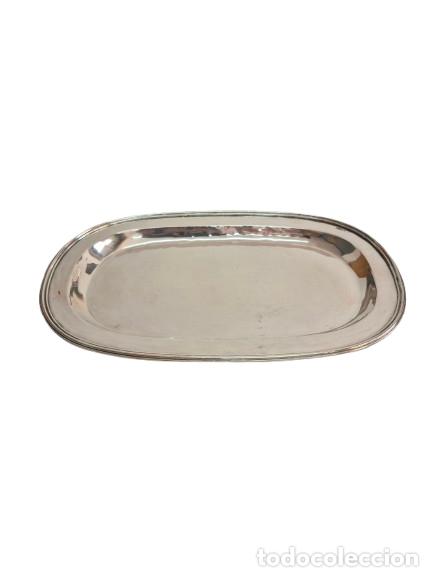 Antig&uuml;edades: Bandeja Ovalada - Alpaca Plateada - Sello F. Valent&iacute;, Orfebrer&iacute;a y Plater&iacute;a Espa&ntilde;ola
