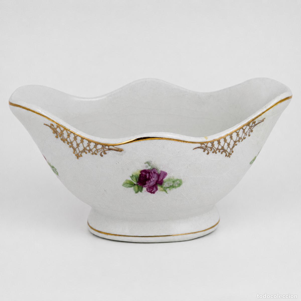 Antig&uuml;edades: Salsera Antigua Porcelana CIL Madrid Loza Floral Ribetes Dorados Espa&ntilde;a Vintage