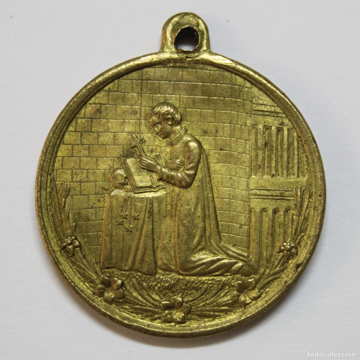 Antig&uuml;edades: Antigua Medalla Devocional Inmaculada Concepci&oacute;n San Luis Gonzaga c1920 Bronce