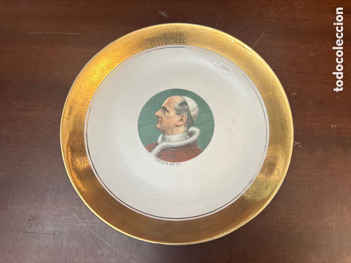 Antig&uuml;edades: PRECIOSO PLATO PAP&Aacute; PABLO VI. PAULUS VI. PORCELANA SANTA CLARA