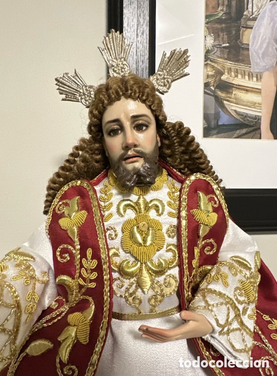 Antig&uuml;edades: Cristo talla madera bordado oro