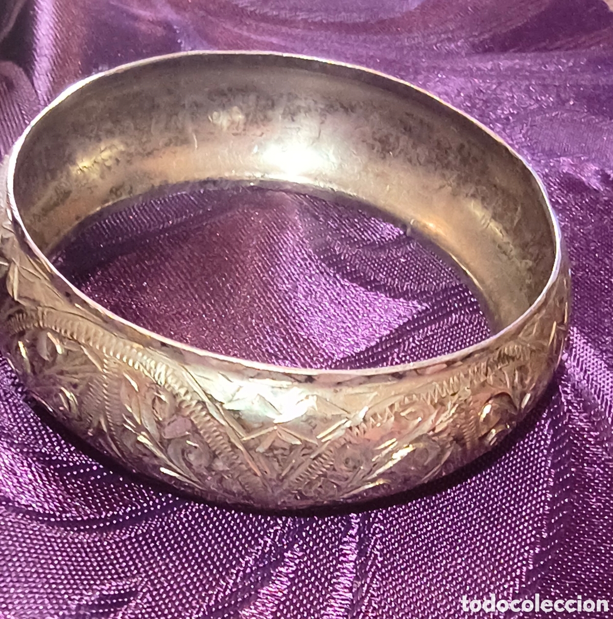 Antig&uuml;edades: Brazalete Plata Antigua Grabada