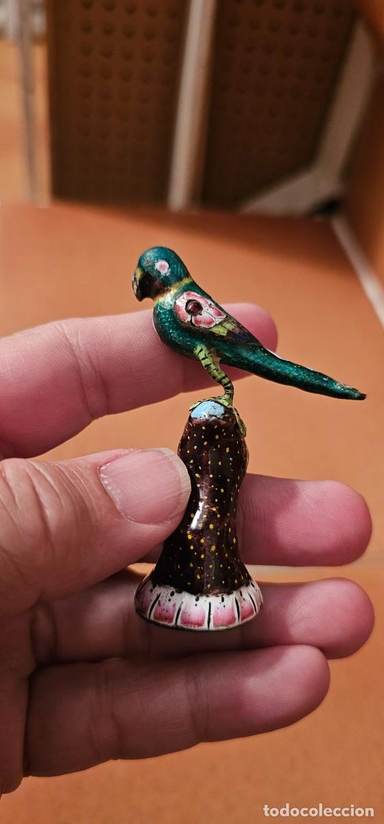 Antig&uuml;edades: Precioso pajarito hind&uacute; plata esmaltada