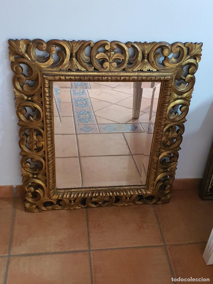 Antig&uuml;edades: Antiguo Espejo Biselado Siglo XIX - Madera Tallada y Dorada - Origen Casa Se&ntilde;orial de Jerez de la F