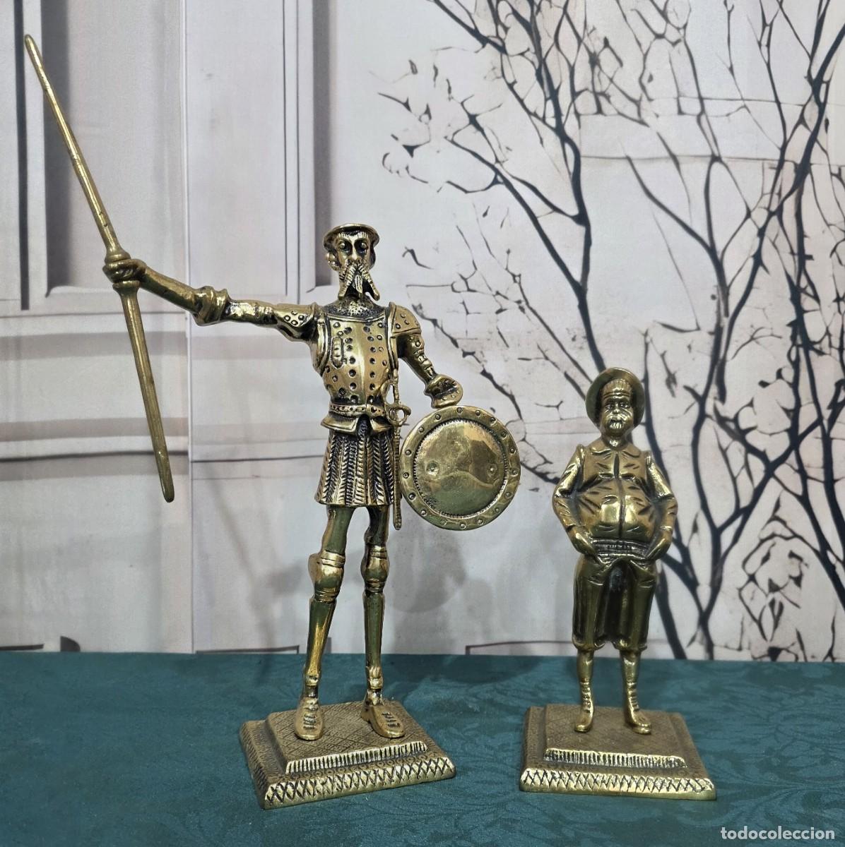 Antig&uuml;edades: Conjunto de estatuas de bronce vintage representa a Don Quijote y Sancho Panza