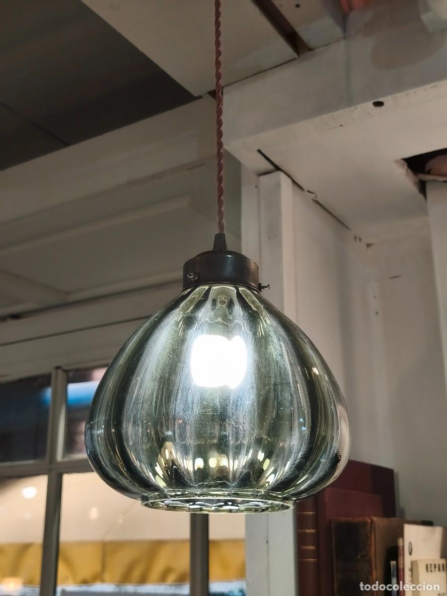 Antig&uuml;edades: L&aacute;mpara Techo Vintage Cristal Ondulado Ahumado