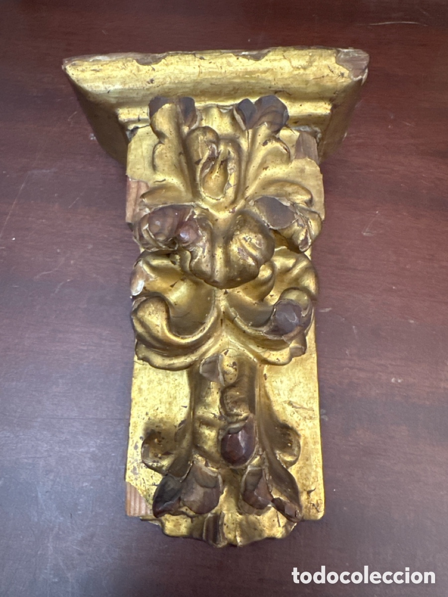 Antig&uuml;edades: BONITA PEANA O MENSULA DE TALLA MADERA POLICROMADA PAN DE ORO PARA IMAGEN RELIGIOSA .