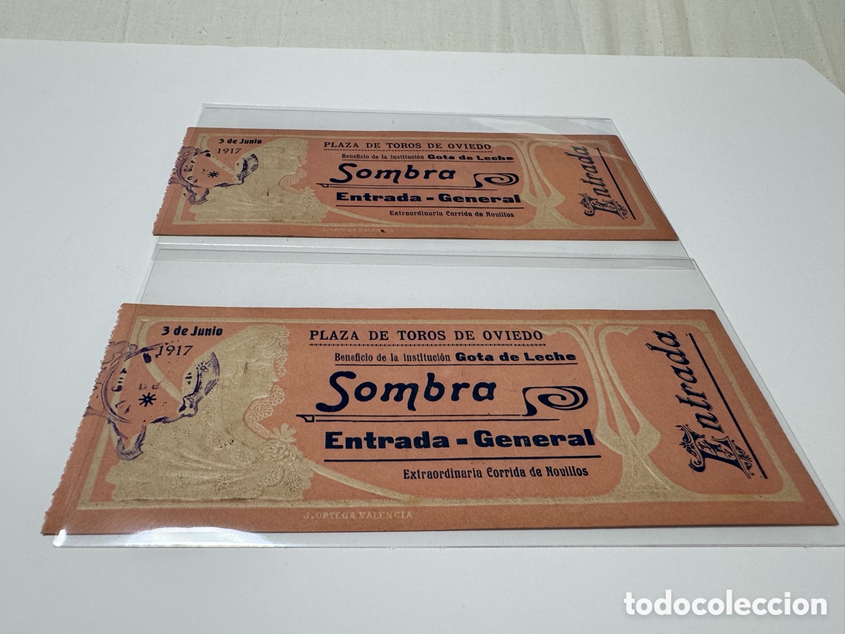 Antig&uuml;edades: 2 entradas toros Oviedo 1917 originales.