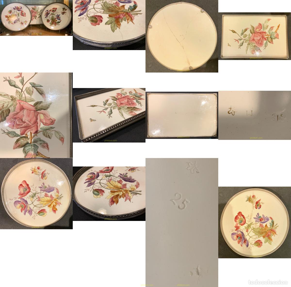 Antig&uuml;edades: CONJUNTO DE 3 BANDEJAS PLANAS DE PORCELANA CATALANA SIGLO XVIII