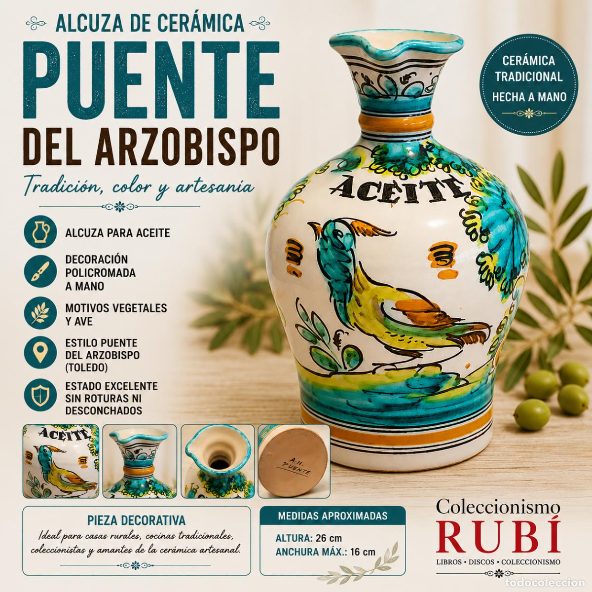 Antig&uuml;edades: ALCUZA CER&Aacute;MICA PUENTE DEL ARZOBISPO | DECORACI&Oacute;N AVE POLICROMADA | 26 CM