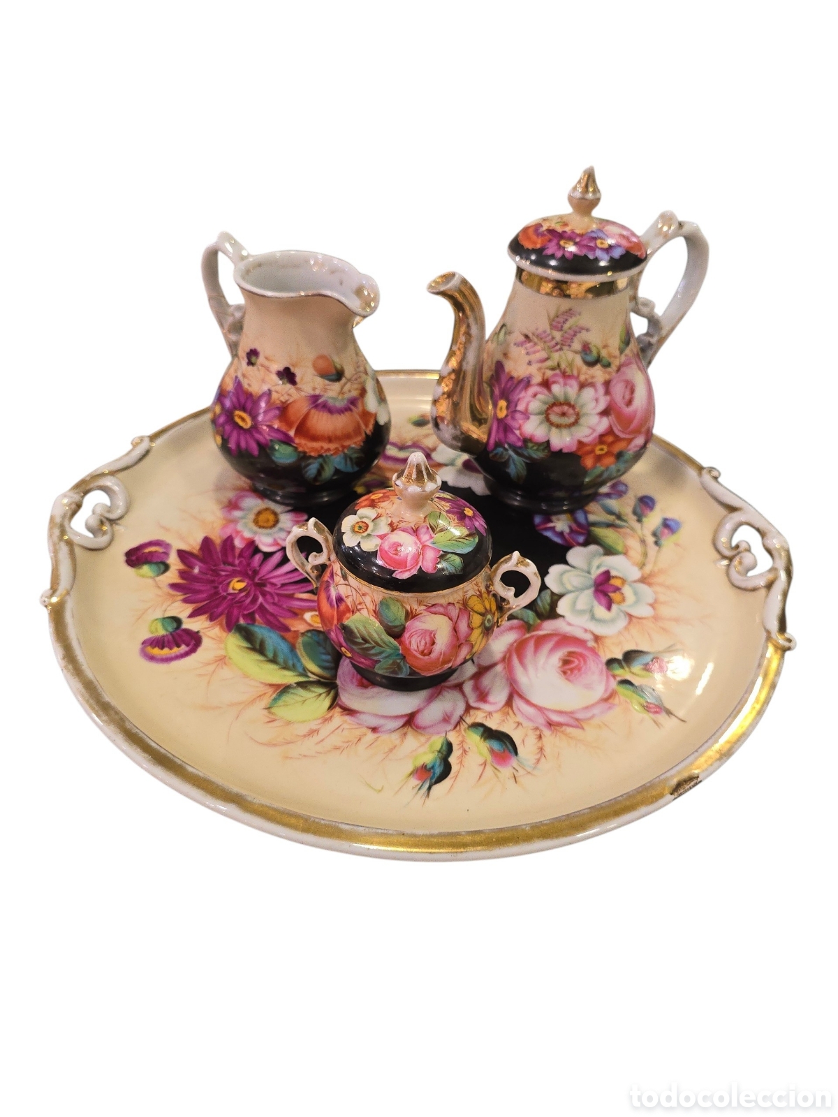 Antig&uuml;edades: lindo juego de t&eacute; con motivo floral / cute teaservice with floral motif