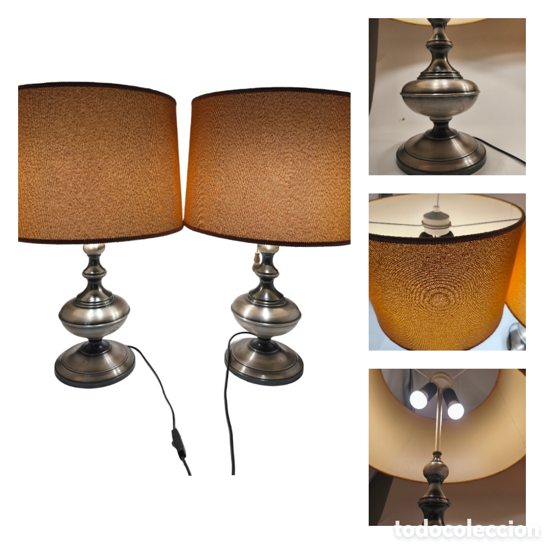Antig&uuml;edades: PAREJA DE L&Aacute;MPARAS DE MESA VINTAGE - ESTRUCTURA CL&Aacute;SICA DE DOS LUCES - MEDIDAS 63 x 38 cm