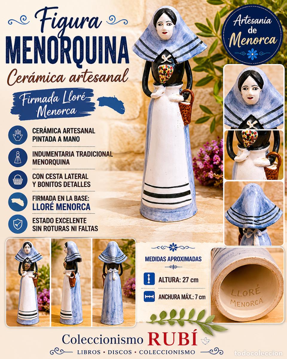Antig&uuml;edades: FIGURA MENORQUINA CER&Aacute;MICA ARTESANAL | FIRMADA LLOR&Eacute; MENORCA | 27 CM