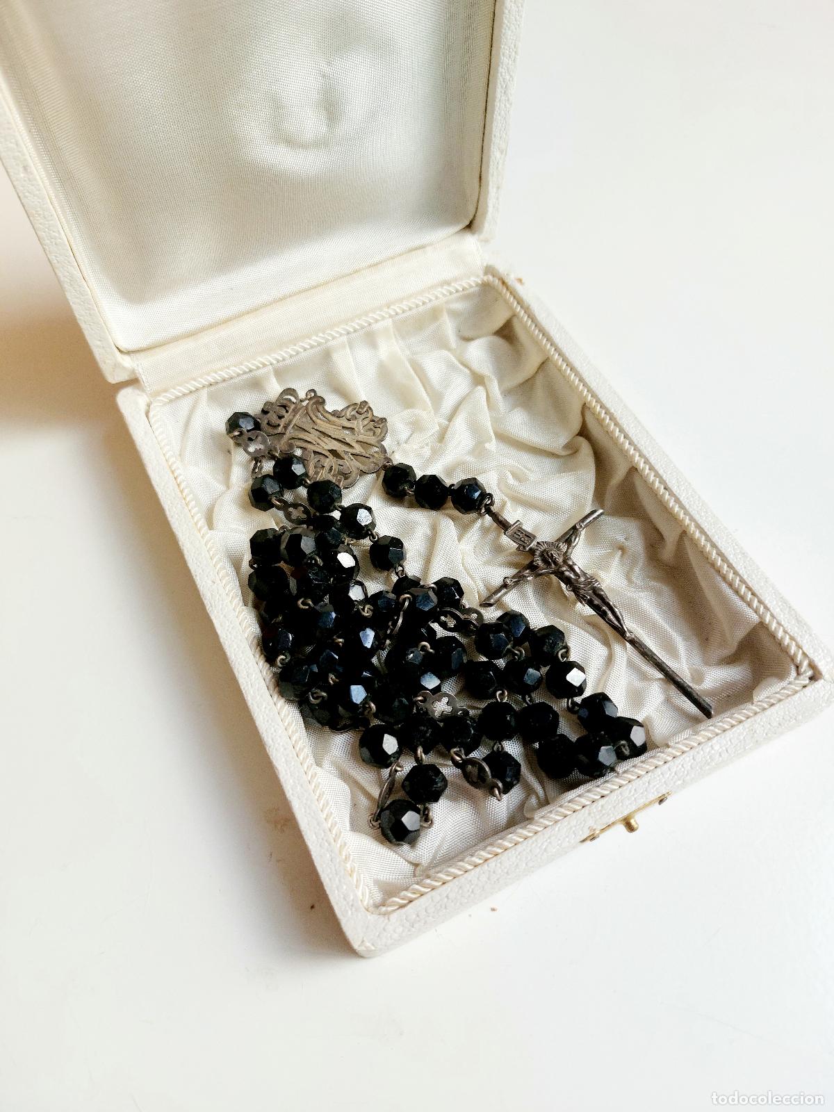 Antig&uuml;edades: Antiguo Rosario de plata y azabache-principios S.XX