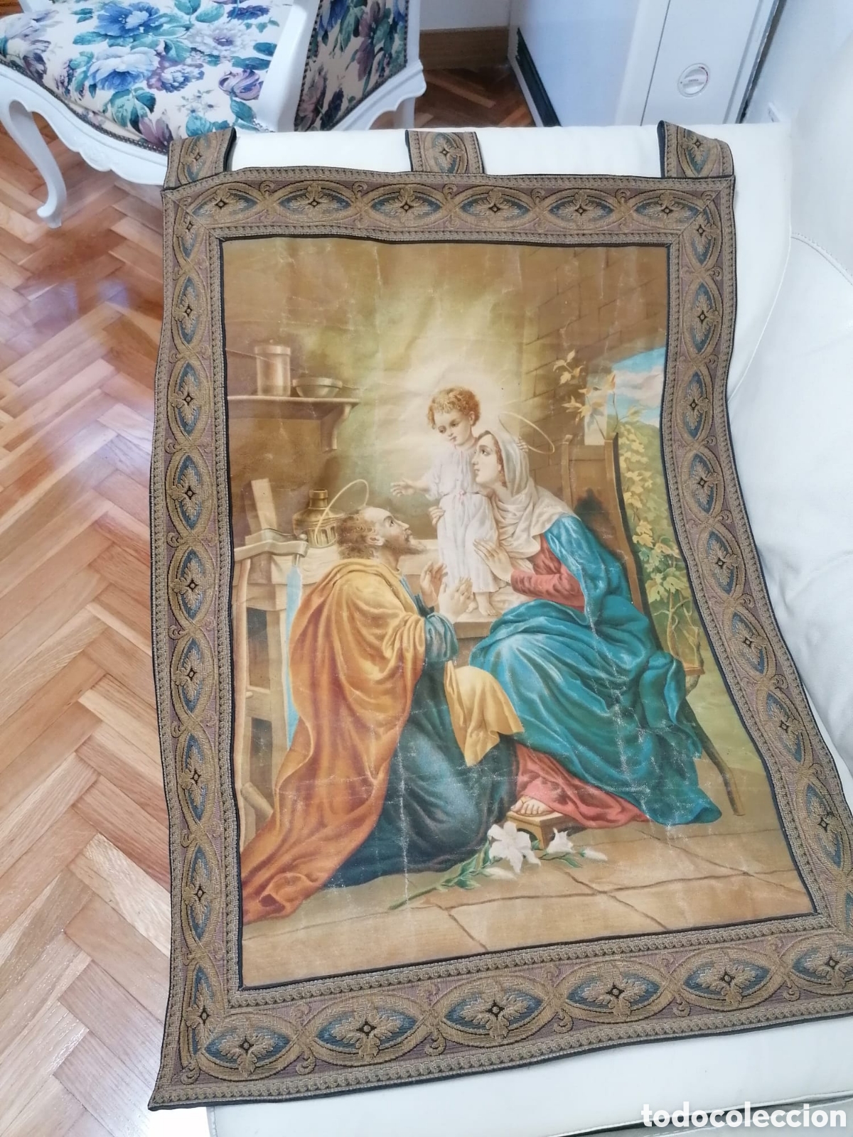 Antig&uuml;edades: Estandarte religioso oleo sobre tela