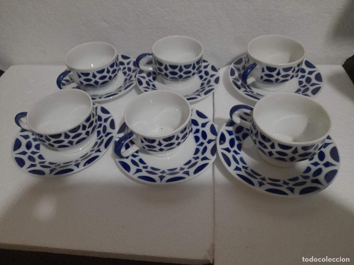 Antig&uuml;edades: Sagarcelos Juego de 6 tazas platillos de Caf&eacute; y azucarero