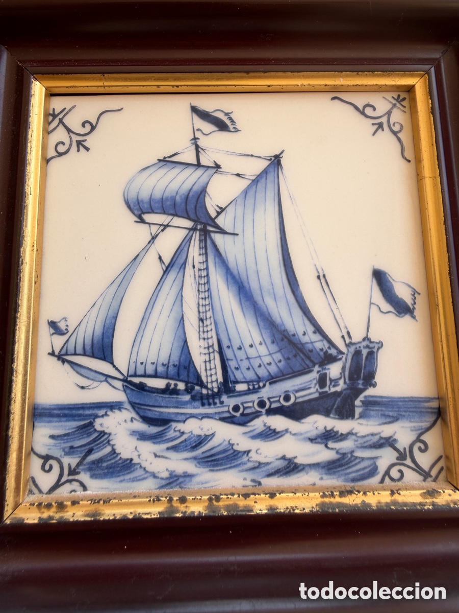 Antig&uuml;edades: Set de 3 cer&aacute;micas enmarcadas estilo naval