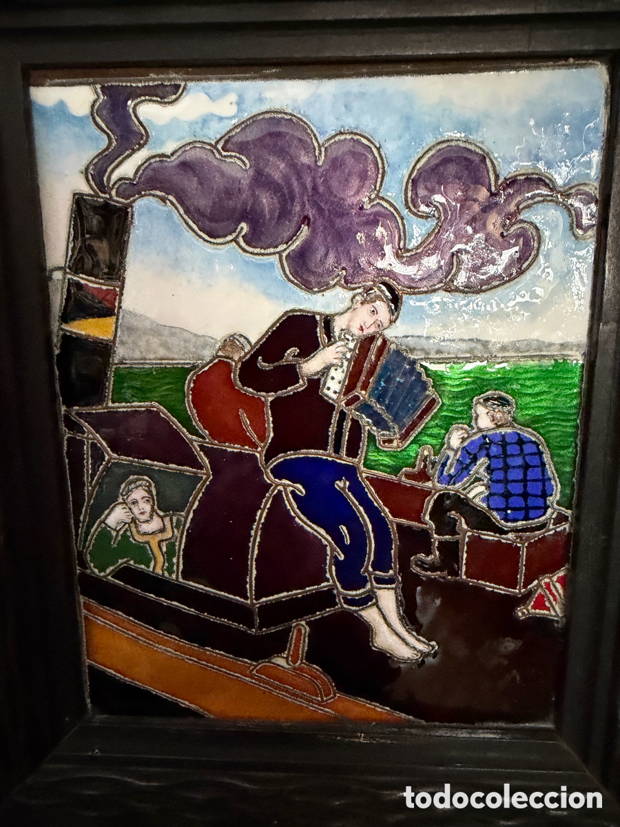 Antig&uuml;edades: Cer&aacute;mica esmaltada enmarcada - Foto 1