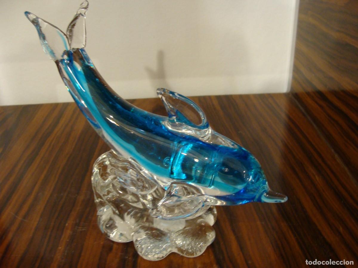 Antig&uuml;edades: Delfin sobre ola en cristal de murano - Foto 3