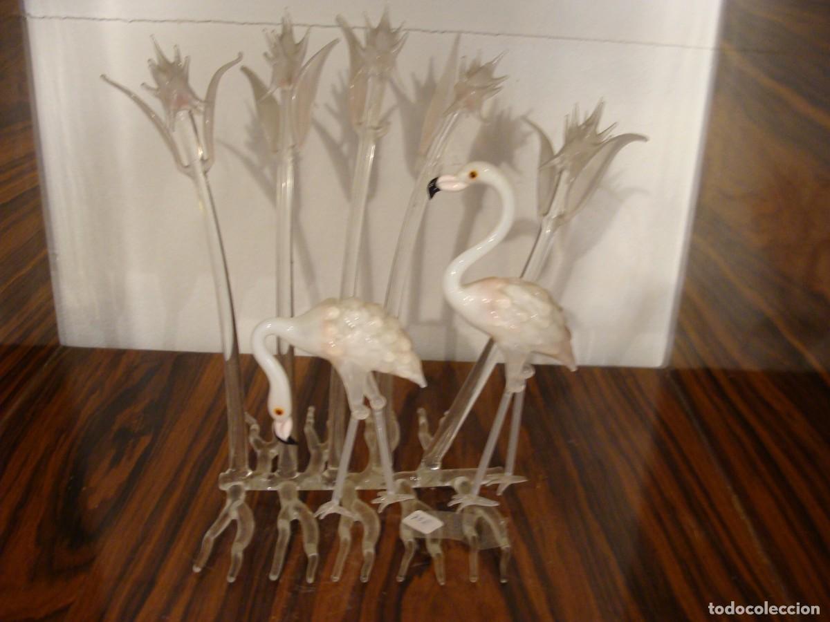 Antiques: Pareja de flamencos en cristal de Murano