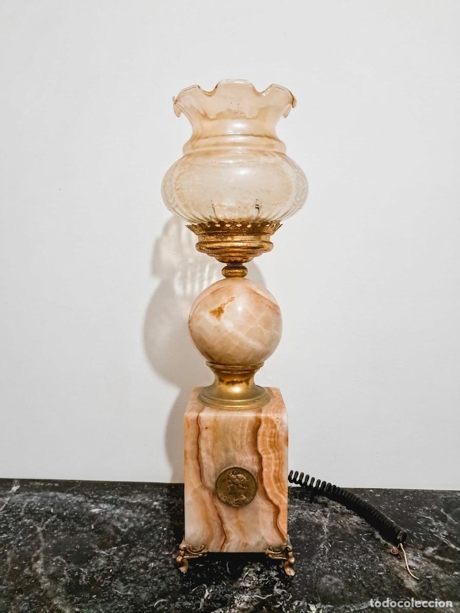 Antiquit&eacute;s: Antigua L&aacute;mpara de Sobremesa en Piedra y Bronce - Estilo Neocl&aacute;sico Regency - S&Oacute;LO JEREZ