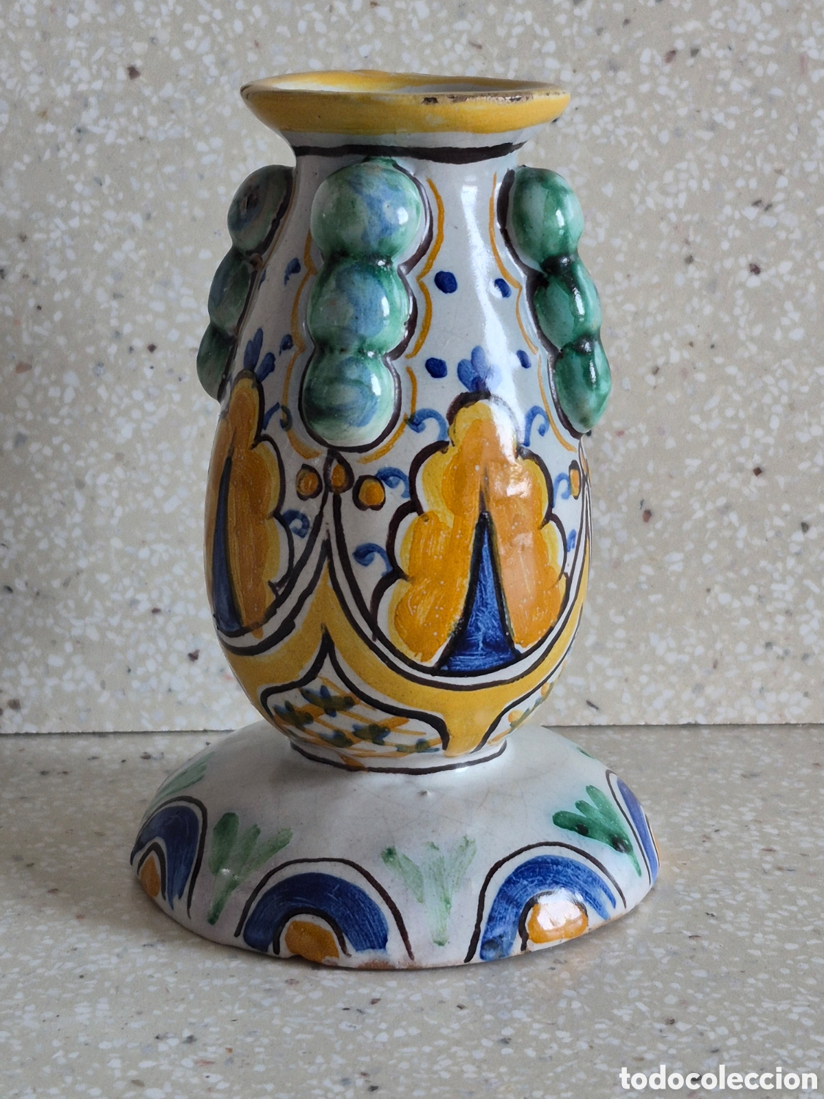 Antig&uuml;edades: Portavelas Candelero Cer&aacute;mica Talavera Niveiro - 10,5 x 7 cm. - Excelente . Antiguo . Bonito