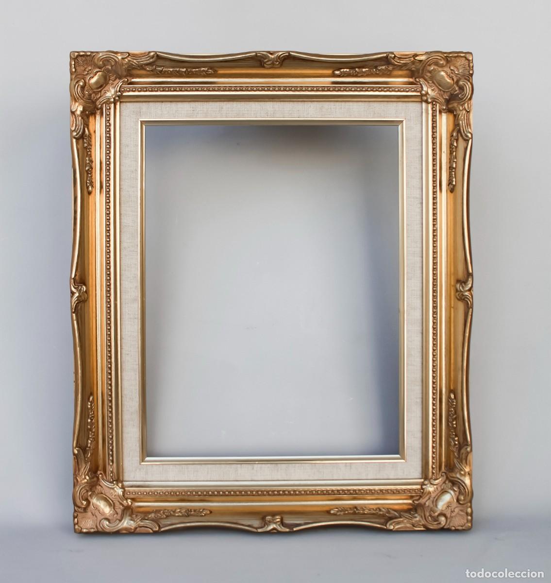 Antig&uuml;edades: Marco barroco antiguo de madera y patinado con pan de oro, hecho a mano, estilo Luis XVI.