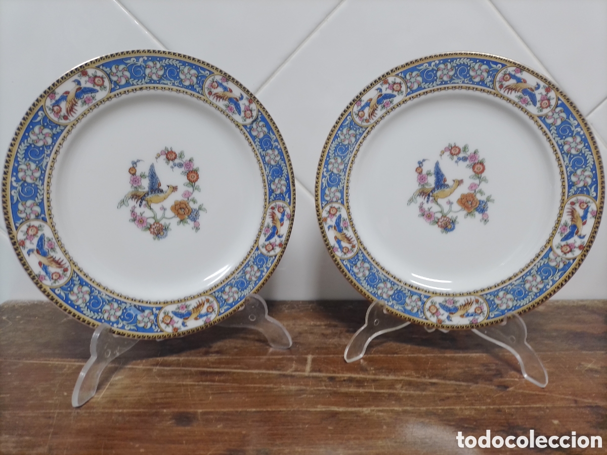 Antig&uuml;edades: Pareja de platos de porcelana Limoges WG.