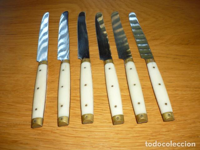 Antig&uuml;edades: 6 ANTIGUOS CUCHILLOS PRADEL INOX - MANGO BLANCO